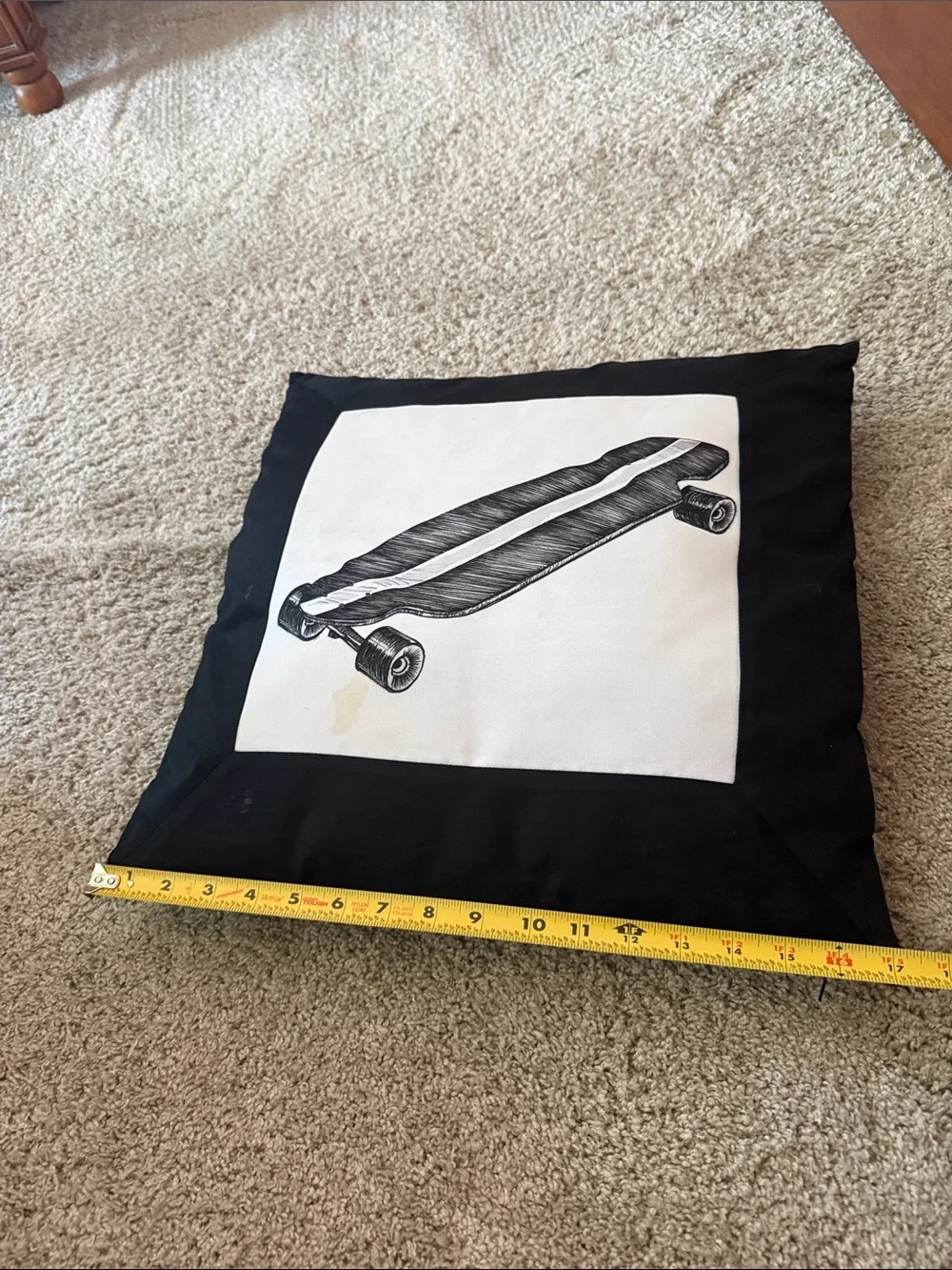 Black and White Skateboard Print Decorative Throw Pillow